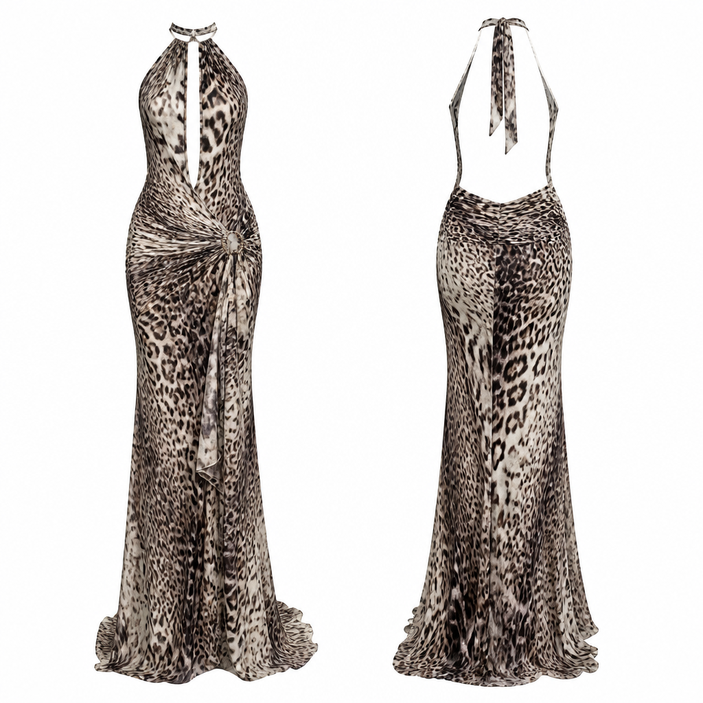 Cavali inspired evening dress preppy chic long fluid
photorealistic fashion design, Cavali inspired evening dress preppy chic long fluid, y2k style, just the design no text, show front and back