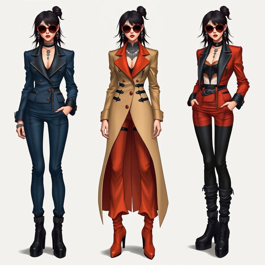 fashion suit wear mixed
Design an avant-garde fashion suit that blends sharp tailoring with rebellious elements. Incorporate asymmetrical cuts, leather accents, and metallic hardware to enhance the edgy aesthetic. Experiment with bold patterns and contrasting textures, such as denim and silk. Finish with oversized accessories, like chunky boots and bold statement jewelry, for an unapologetically fierce look.