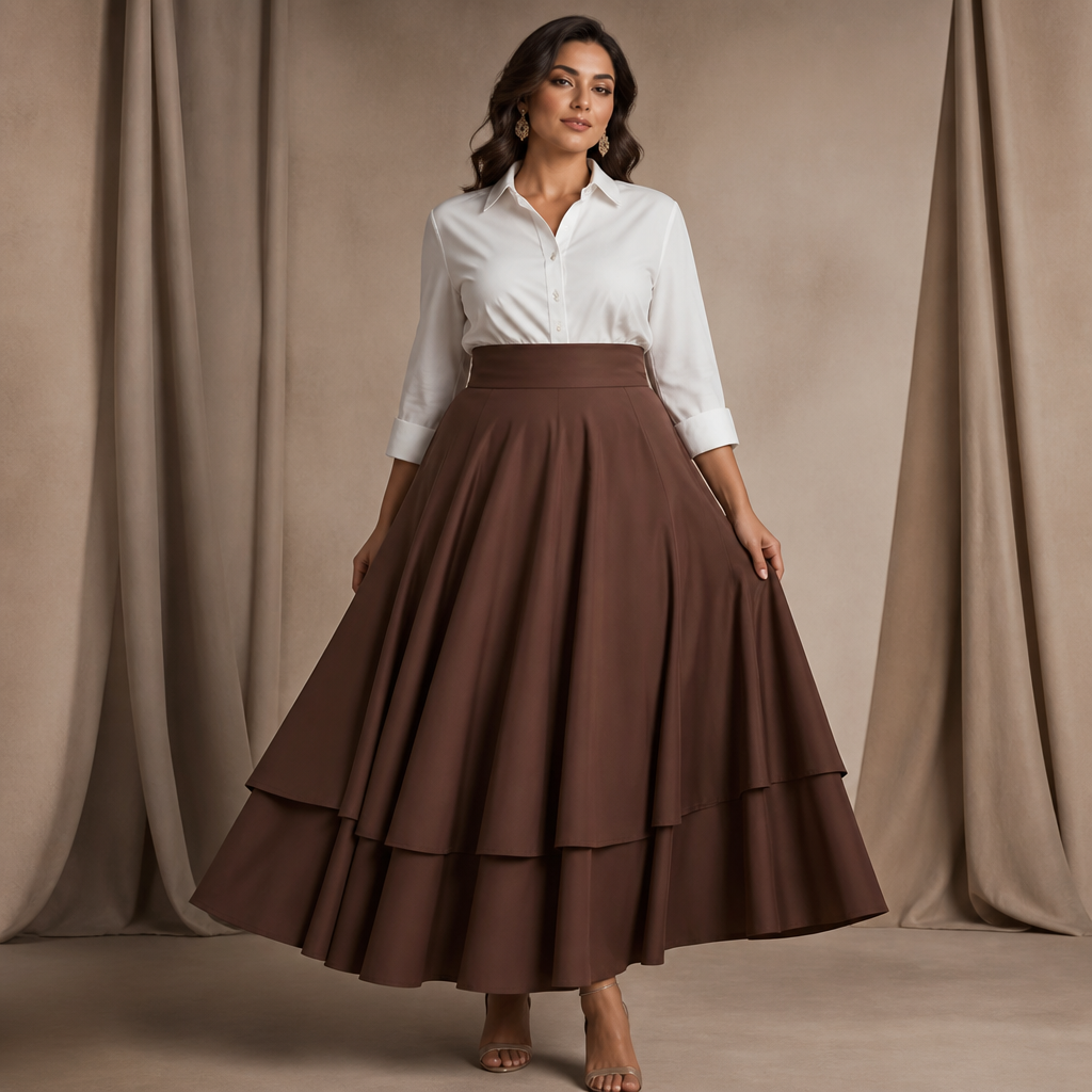 A Female Skirt design, in Elegant style. تنورة دوبل كلوش مناسبة لفتاة ممتلئة قليلا
واسعة
تكون مرتفعة عن الوسط تحت الصدر مباشرة
لونها بني. Egypt fashion aesthetics. Present it as professional fashion catalogue photography: the garment is the subject, shown full-length with editorial styling, neutral posing and tasteful, non-suggestive framing.
photorealistic fashion design, A Female Skirt design, in Elegant style. تنورة دوبل كلوش مناسبة لفتاة ممتلئة قليلا
واسعة
تكون مرتفعة عن الوسط تحت الصدر مباشرة
لونها بني. Egypt fashion aesthetics. Present it as professional fashion catalogue photography: the garment is the subject, shown full-length with editorial styling, neutral posing and tasteful, non-suggestive framing., elegant style, just the design no text