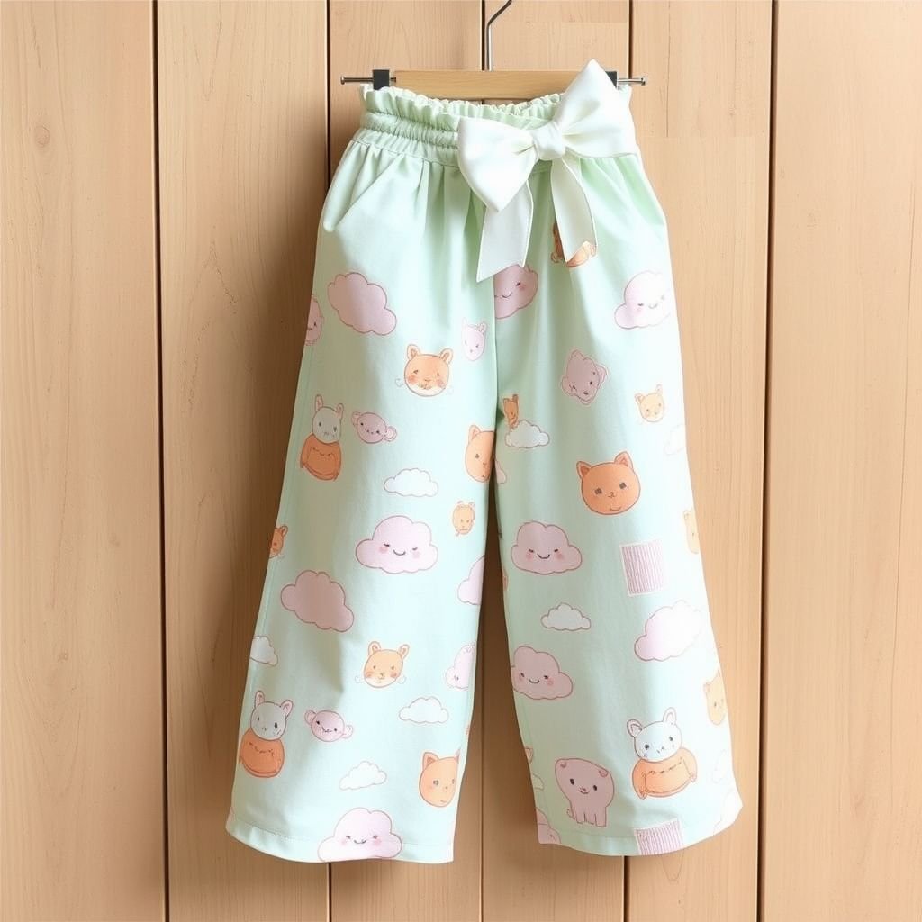 Padelefon summer Pants removal self tie lace belt cotton light
Design an adorable pair of Padelefon summer pants in a kawaii style, featuring soft pastel colors adorned with playful, oversized bows. These lightweight cotton pants showcase whimsical prints, such as smiling clouds and cute animals. Include a removable self-tie lace belt for an added touch of charm, perfect for sunny adventures!