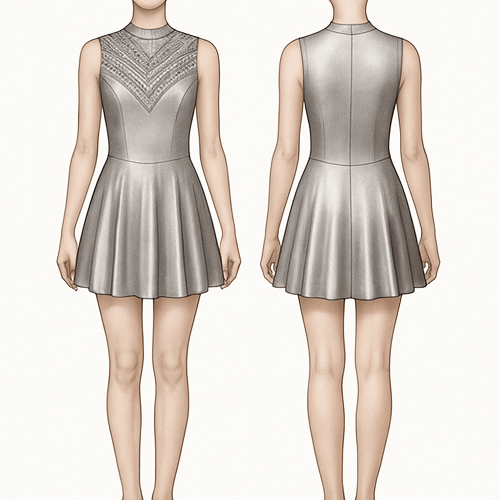 I would like a majorette outfit in a color that matches silver pom-poms. The dress should be sleeveless and reach mid-thigh. The top part should have some decoration or pattern, and the skirt section should be slightly pleated. I want it to be made of satin fabric, and it doesn’t have to be a single color.
I would like a majorette outfit in a color that matches silver pom-poms. The dress should be sleeveless and reach mid-thigh. The top part should have some decoration or pattern, and the skirt section should be slightly pleated. I want it to be made of satin fabric, and it doesn’t have to be a single color., dance style, show front and back