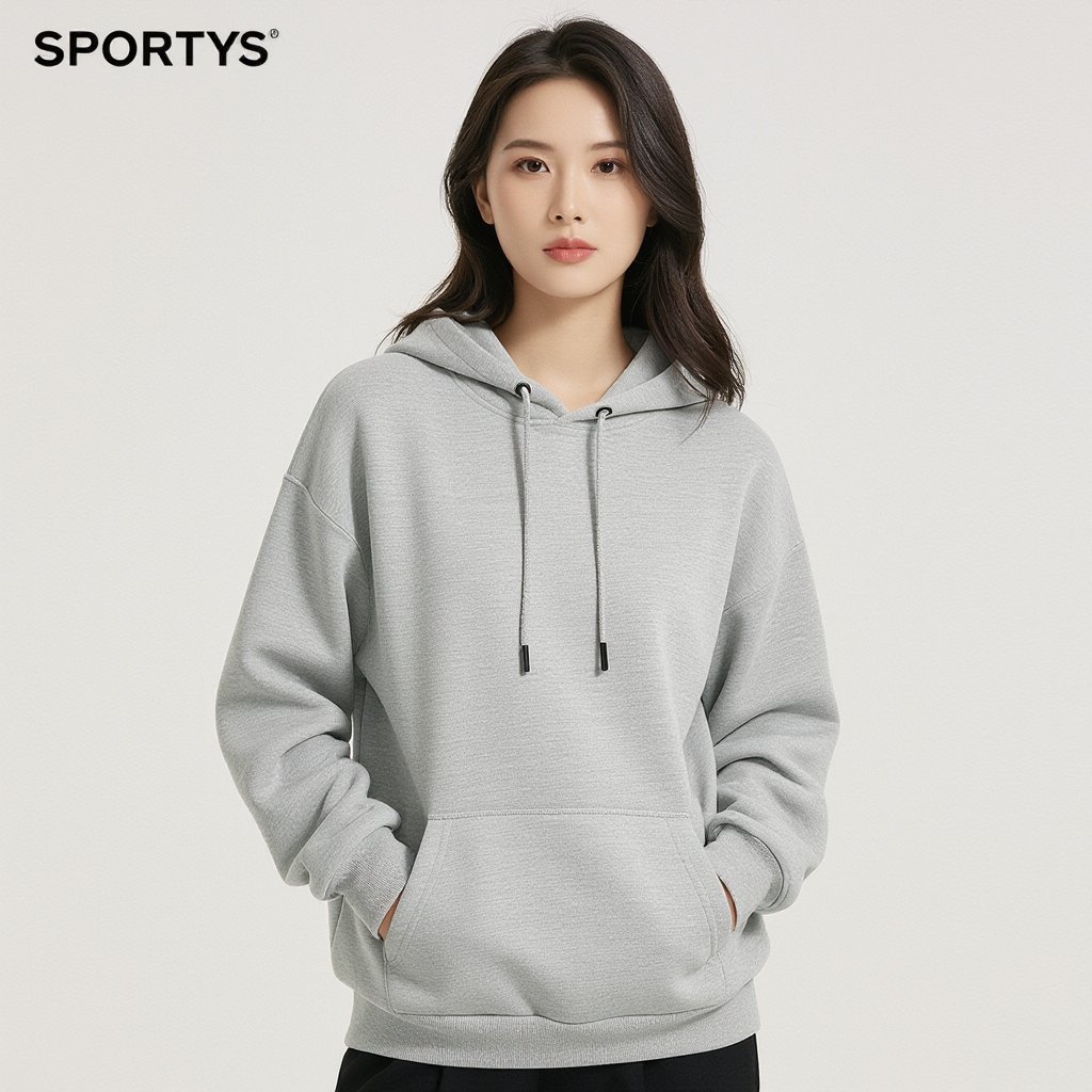 Fancy,cozy and very useful!
Sporty fashion: Sporty: Casual, cozy cotton hoodie in a solid color.