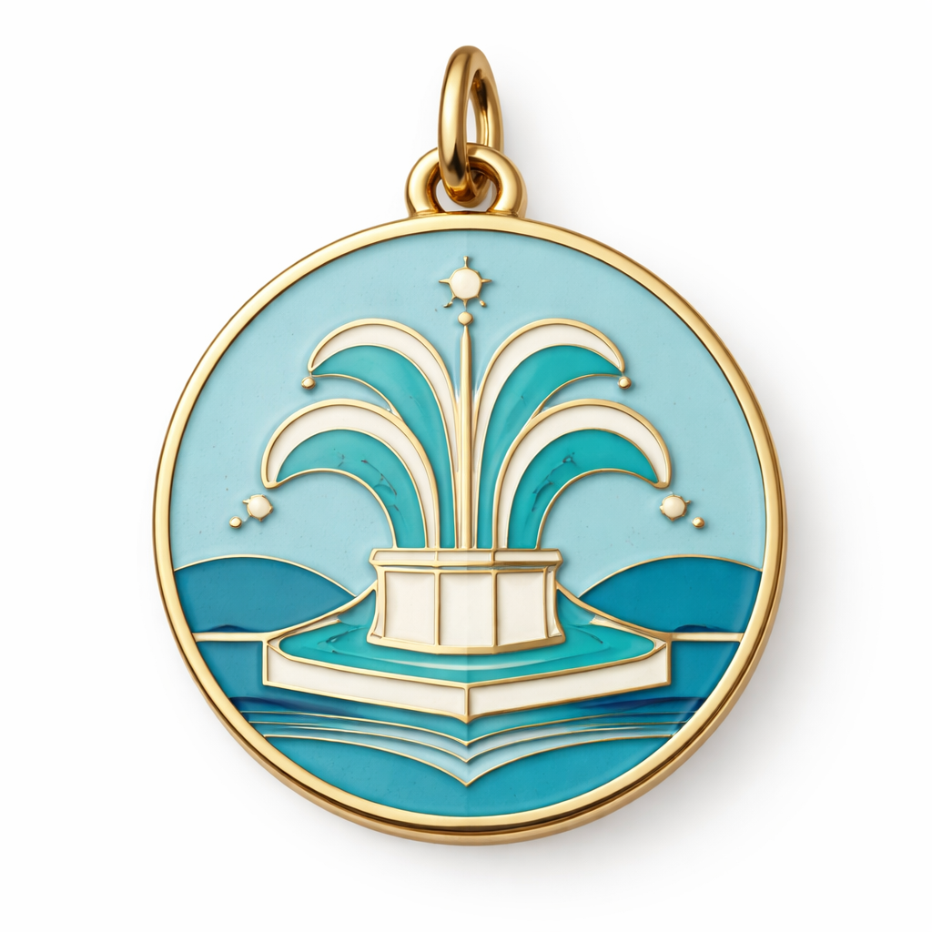 Make an enamel charm for a bracelet. It needs to be inspired by Kansas City being the city of fountains. No words. Keep it super simple. Let’s have it be geometric and modern
Make an enamel charm for a bracelet. It needs to be inspired by Kansas City being the city of fountains. No words. Keep it super simple. Let’s have it be geometric and modern , classic style