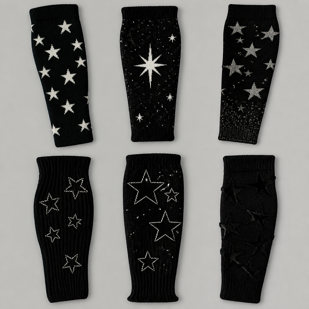 Variety of black sleeves nitted with stars
photorealistic fashion design, Variety of black sleeves nitted with stars
, just the design no text