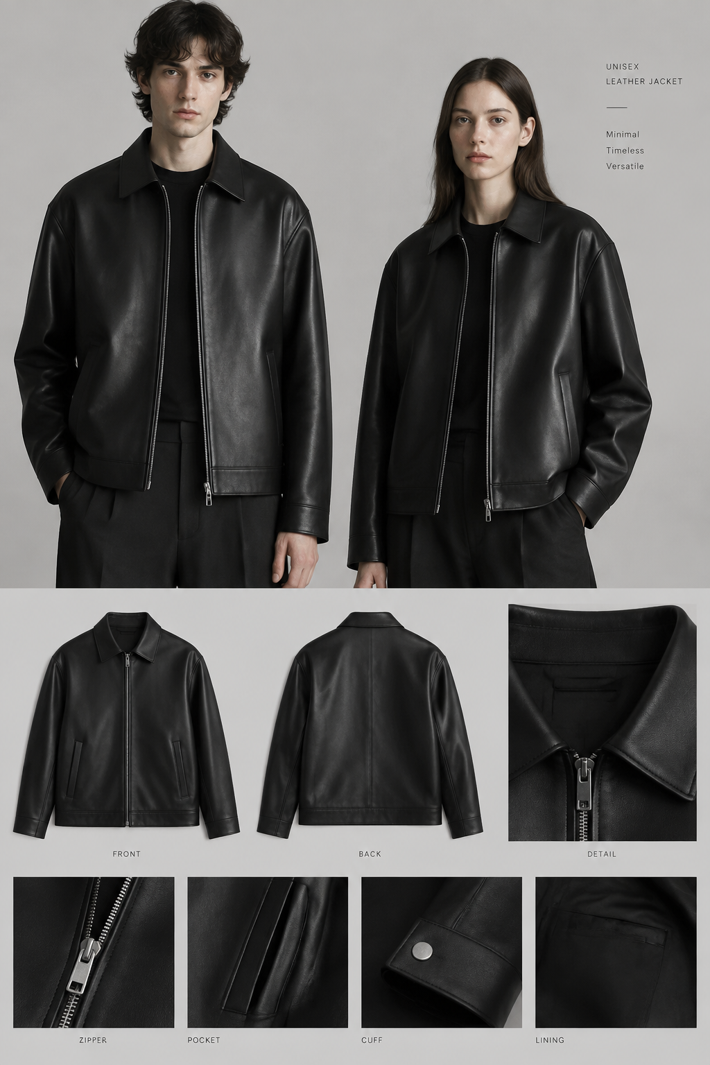 make a unisexs leather jacket
make a unisexs leather jacket, minimalist style