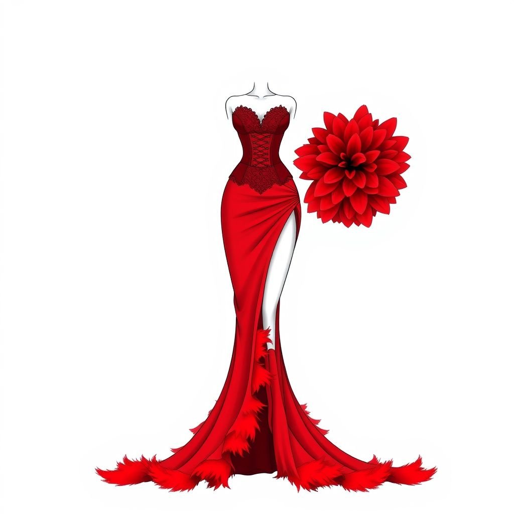 give me a bright red dress with a red coset and one side of the botton being long and feathery and the other side short and puffy
Envision a vibrant red dress that radiates confidence, featuring a structured corset that cinches the waist, adorned with intricate lace detailing. One side cascades elegantly into a long, feathery train, while the other bursts playfully into a voluminous, short puff. This asymmetrical design balances elegance with whimsy, perfect for bold occasions.