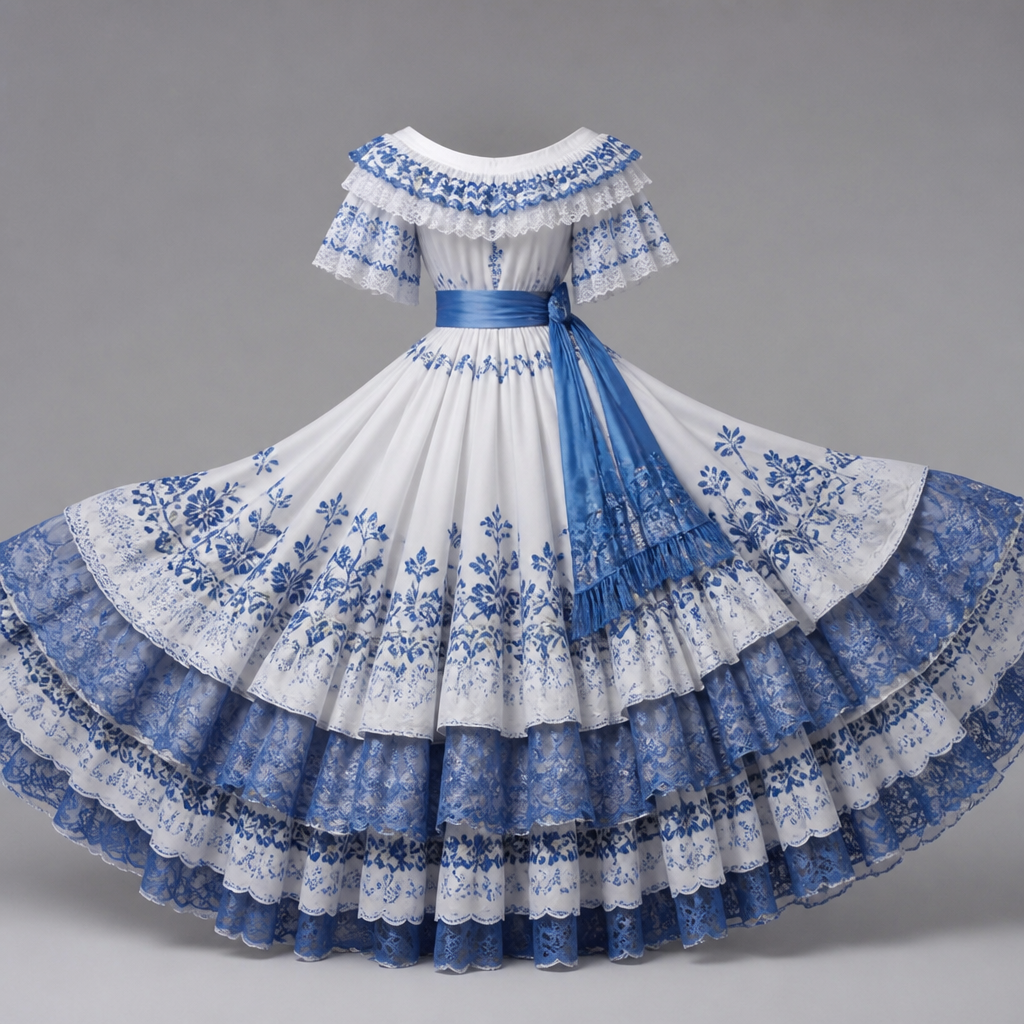 Dame un vestido de gualaquileña bien bonito y ancho como para bailar. EC fashion aesthetics.
photorealistic fashion design, Dame un vestido de gualaquileña bien bonito y ancho como para bailar. EC fashion aesthetics., just the design no text