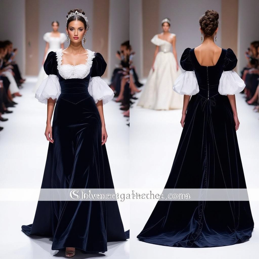 Wedding dress for drag queen
Regency fashion: Wedding dress for drag queen, high waist, puff sleeves, long skirt.