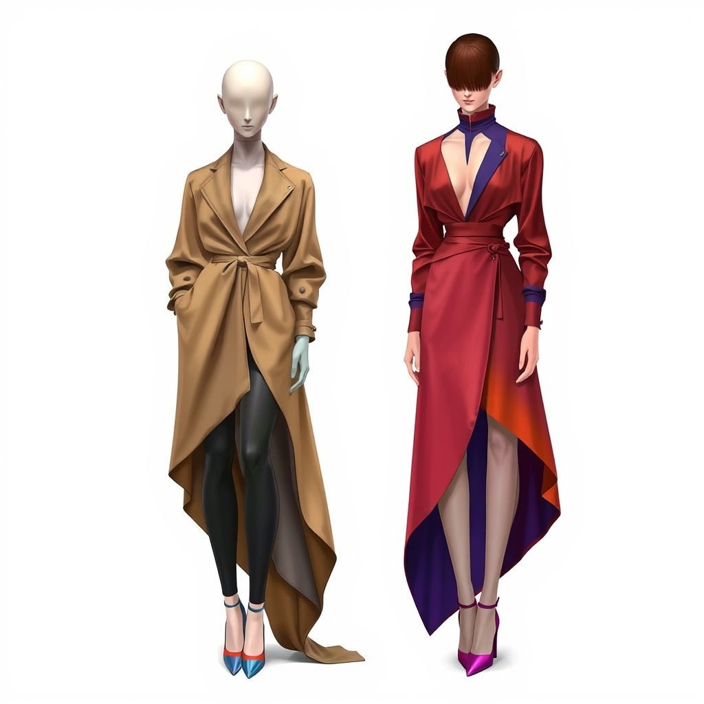 Bespoke
Envision a bespoke fashion collection that merges classic tailoring with avant-garde flair. Soft, flowing fabrics blend with structured silhouettes, featuring asymmetric hems and unexpected cutouts. Earthy tones are accented with vibrant jewel hues. Each piece is tailored to fit the individual, exuding an air of personalized luxury and artistic expression.