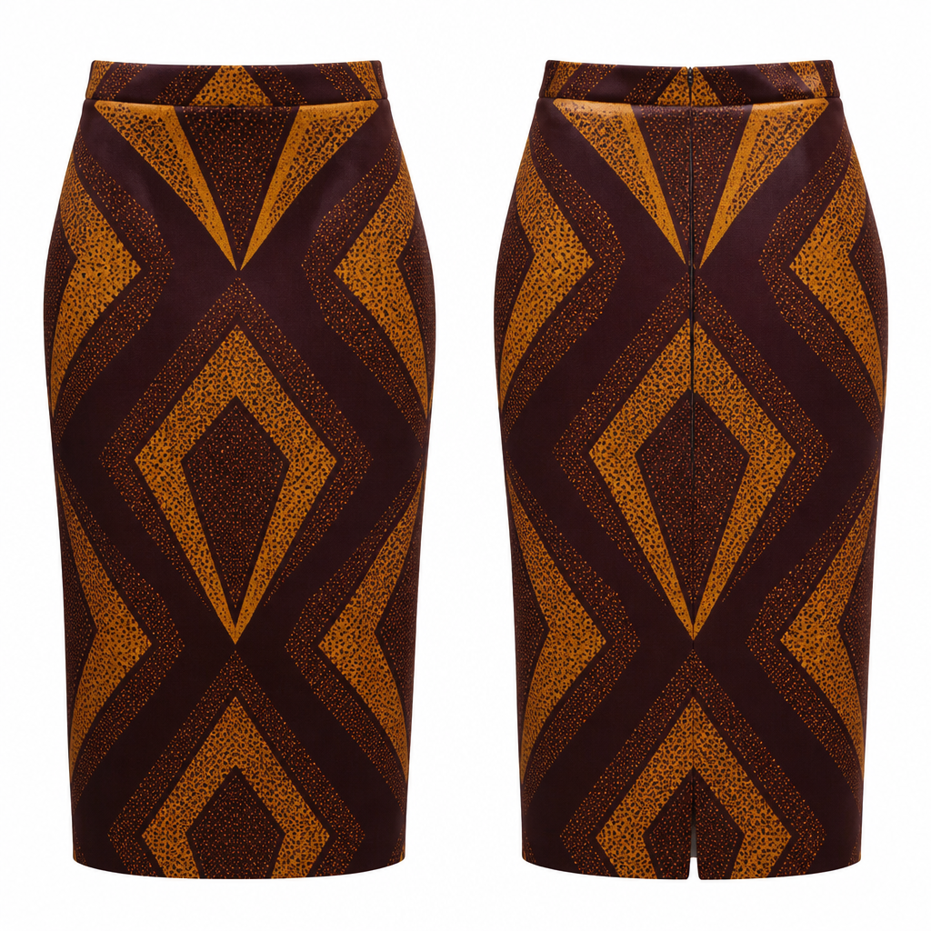 Ankara skirt
photorealistic fashion design, Ankara skirt, minimalist style, just the design no text, show front and back