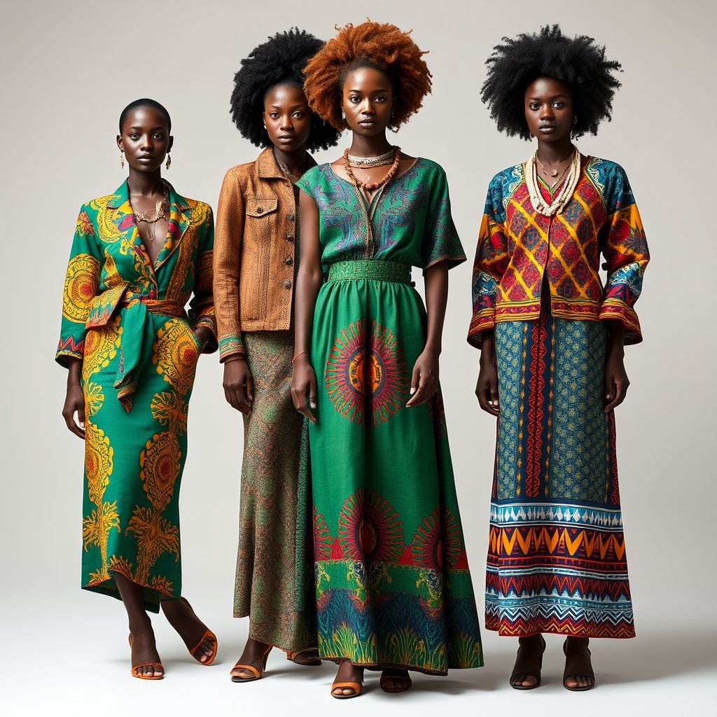 African culture
Design a vibrant and contemporary collection inspired by African culture, featuring bold patterns and rich colors that celebrate heritage. Incorporate traditional textiles like kente and mud cloth into modern silhouettes, blending flowing maxi dresses with structured jackets. Accessorize with handcrafted jewelry and organic materials, reflecting the beauty and diversity of the continent.