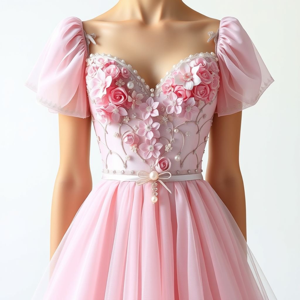 mid length dress with a heart shape top with pearls and flowers mixes with crystal give soft look pastel colors
Create a whimsical mid-length dress featuring a heart-shaped bodice adorned with delicate pearls and cascading floral appliqués. The flowing skirt gently sways in soft pastel hues of blush pink and lavender, while shimmering crystals are intricately stitched throughout, catching the light. The entire look evokes romantic elegance and dreamy femininity.
