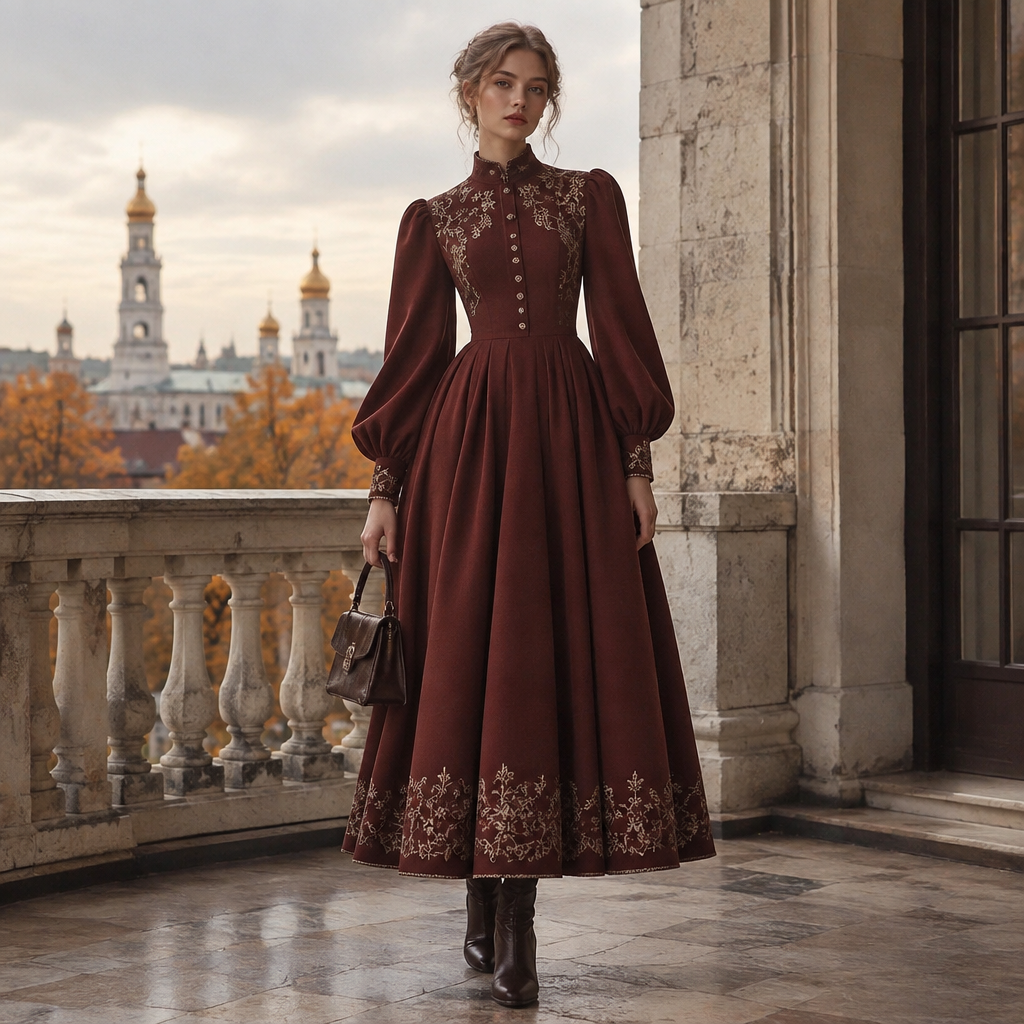 A Female Dress design, suitable for Fall, in Feminincore style. Russia fashion aesthetics. Present it as professional fashion catalogue photography: the garment is the subject, shown full-length with editorial styling, neutral posing and tasteful, non-suggestive framing.
photorealistic fashion design, A Female Dress design, suitable for Fall, in Feminincore style. Russia fashion aesthetics. Present it as professional fashion catalogue photography: the garment is the subject, shown full-length with editorial styling, neutral posing and tasteful, non-suggestive framing., feminincore style, just the design no text