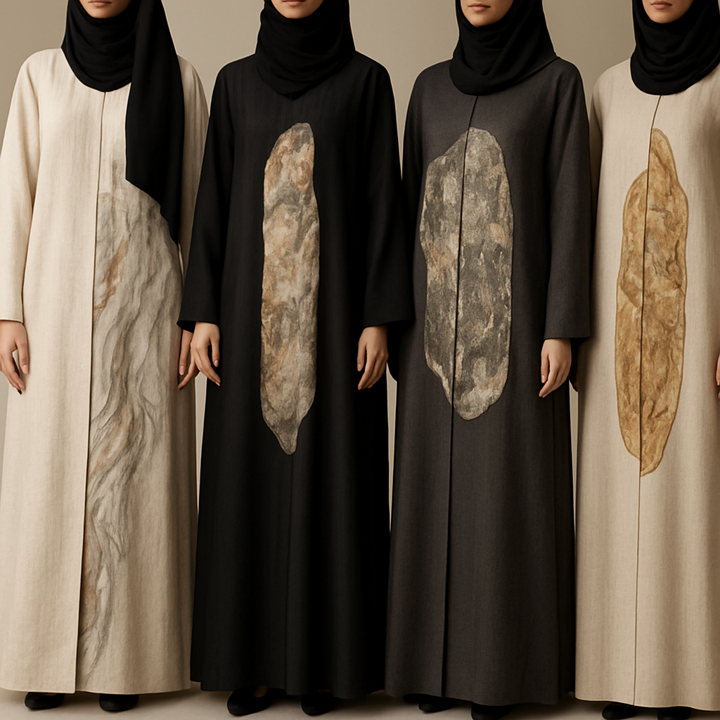 Create a modest abaya that’s the first of its kind, featuring a unique stone design that exudes a classy and sophisticated vibe. I’d like four designs, each showcasing different styles and fabrics. Incorporate high-end, unique chic stone designs to make them truly special.
Create a modest abaya that’s the first of its kind, featuring a unique stone design that exudes a classy and sophisticated vibe. I’d like four designs, each showcasing different styles and fabrics. Incorporate high-end, unique chic stone designs to make them truly special.