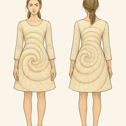 Fashion without fear is my collection and the seashell is my inspiration.
I want a full dress with the spiral nature of the shell. It should be a mode dress with sleeves and the neckline should be like the opening of the shell