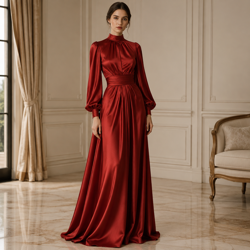 A Female Dress design, suitable for Fall, in Classic style. قماش حرير لونه احمر. JO fashion aesthetics. Present it as professional fashion catalogue photography: the garment is the subject, shown full-length with editorial styling, neutral posing and tasteful, non-suggestive framing.
photorealistic fashion design, A Female Dress design, suitable for Fall, in Classic style. قماش حرير لونه احمر. JO fashion aesthetics. Present it as professional fashion catalogue photography: the garment is the subject, shown full-length with editorial styling, neutral posing and tasteful, non-suggestive framing., classic style, just the design no text