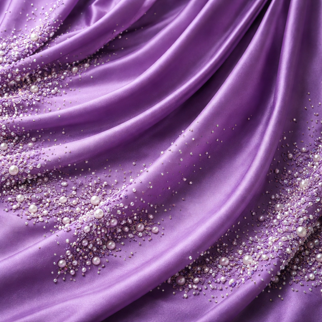 Plain purple material with beads
Plain purple material with beads