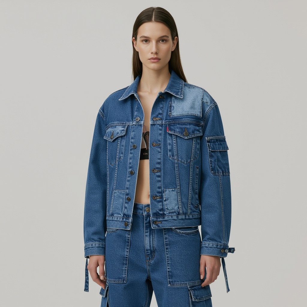Avantgard, unknown nature, spase, jacket and pants
Denim fashion: Avant-garde
Unknown nature, space
Denim jacket and pants.