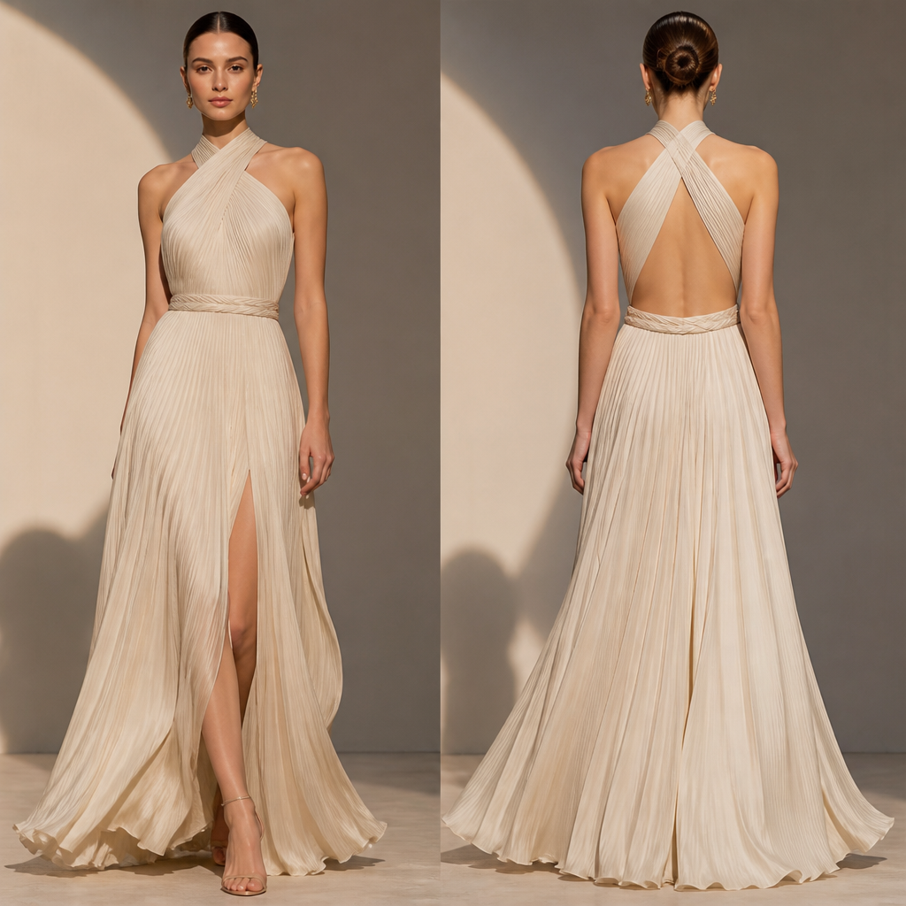 A Female Dress design, in Elegant + Quiet Luxury + Dance style
photorealistic fashion design, A Female Dress design, in Elegant + Quiet Luxury + Dance style, elegant style, just the design no text, show front and back