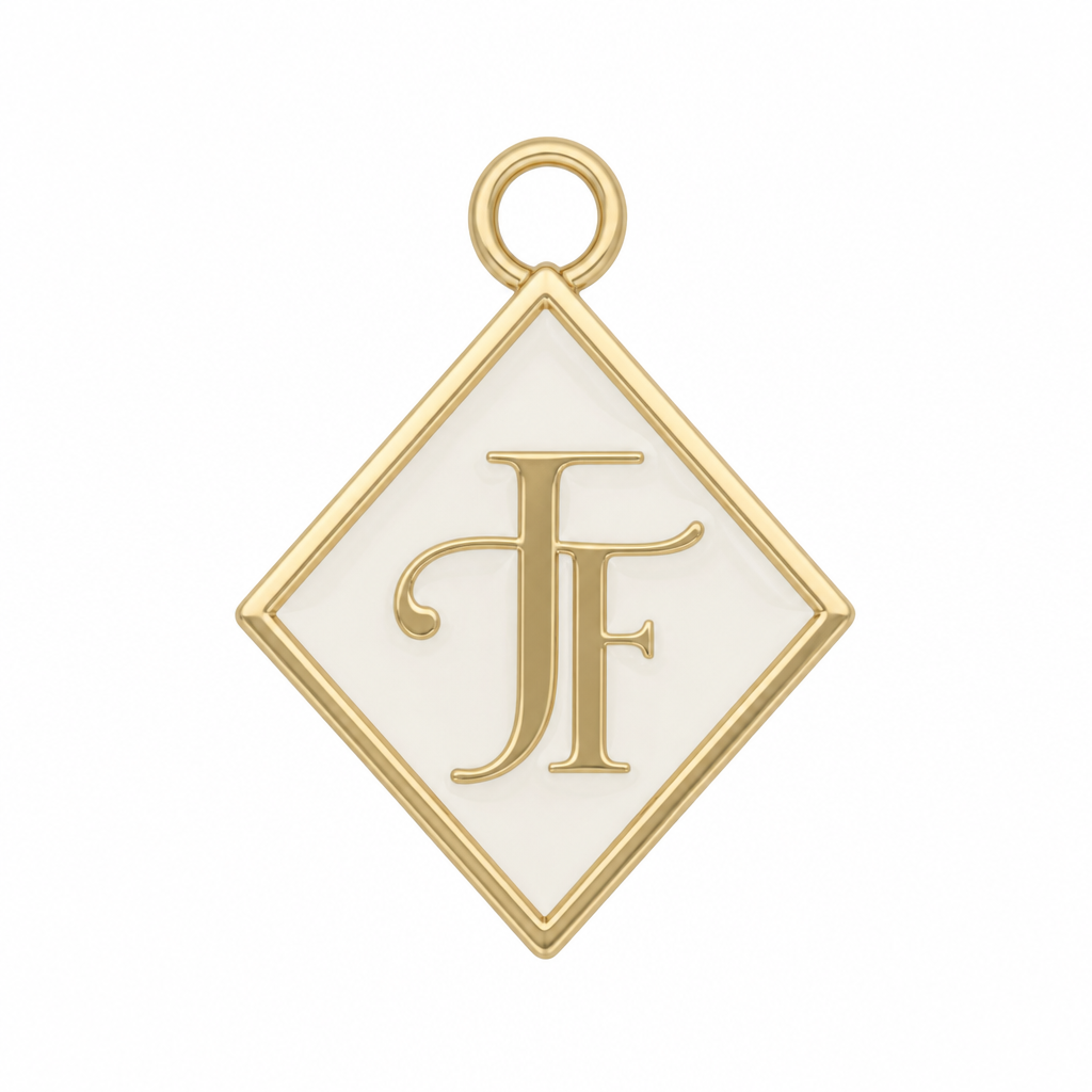 Designs an 18mm enamel charm that is a diamond shape with my logo Jolie Franc inside
photorealistic fashion design, Designs an 18mm enamel charm that is a diamond shape with my logo Jolie Franc inside , classic style, just the design no text