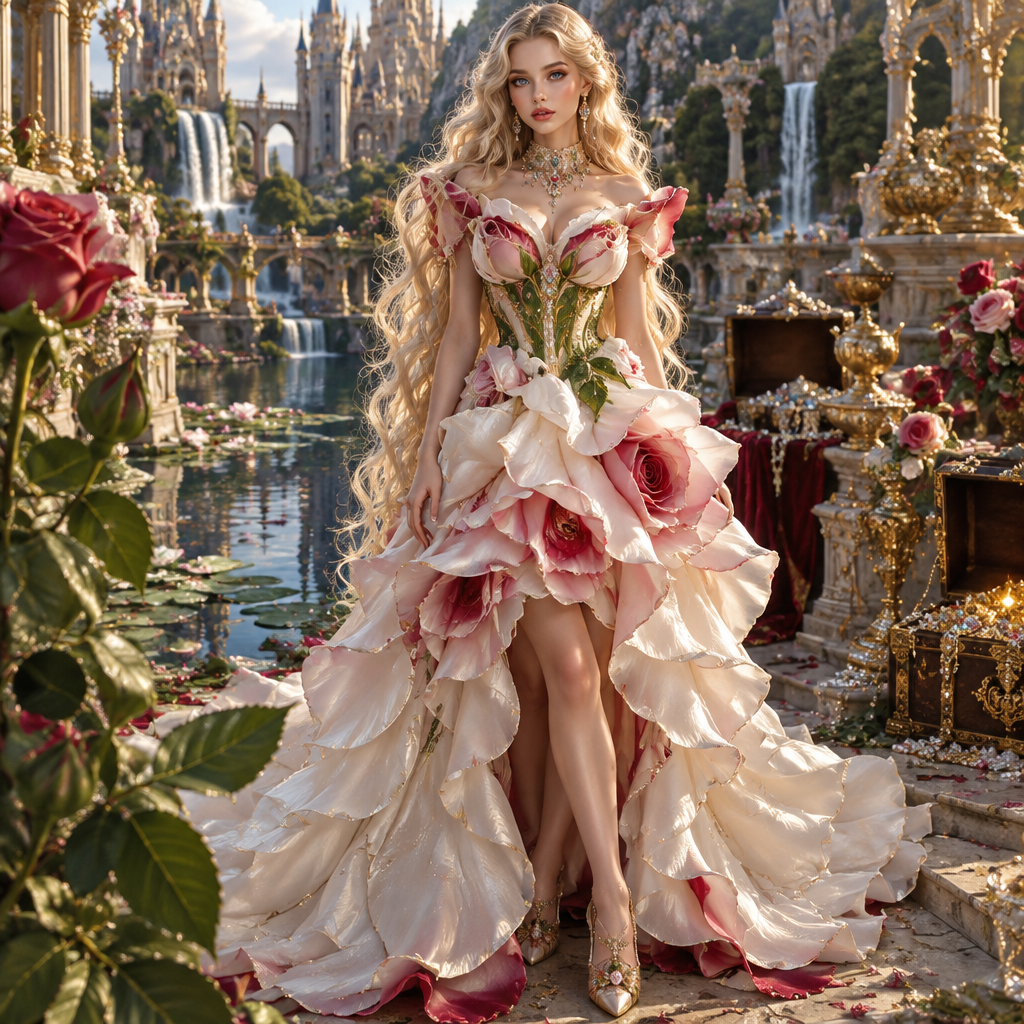 photorealistic fashion design, photorealistic fashion design, A Female Dress design, suitable for Fall. длинные волосы до колена кудрявые светлая девушка голубые глаза яркие макияж яркий красивые обстановка сзади огромные замки водопады бассейны золото бриллианты украшения сундуки с драгоценностями настоящими несуществующие ещё горшки с цветами грудь маленькая 75b блестящая очень блестящая Present it as professional fashion catalogue photography: the garment is the subject, shown full-length with editorial styling, neutral posing and tasteful, non-suggestive framing., just the design no text. Refinement: .
* **Главный объект:** Молодая женщина с волнистыми светлыми волосами стоит в полный рост. Её наряд выполнен в виде пышного многослойного цветка с белоснежными лепестками, сужающегося к талии и переходящего в зелёный стебель в области корсажа и декольте. Верхние лепестки элегантно обрамляют плечи и грудь, а тычинки цветка декоративно расположены у выреза.
* **Окружение:** Действие происходит на фоне спокойного природного водоема с темной водой, на которой плавают листья кувшинок и водные растения. На переднем плане слева виден фрагмент крупного живого стебля и бутона.
* **Атмосфера:** Композиция выдержана в сказочной, эльфийской эстетике, подчеркивая гармонию природы и высокой моды., just the design no text. Refinement: .
* **Главный объект:** Молодая женщина с волнистыми светлыми волосами стоит в полный рост. Её наряд выполнен в виде пышного многослойного цветка с белоснежными лепестками, сужающегося к талии и переходящего в зелёный стебель в области корсажа и декольте. Верхние лепестки элегантно обрамляют плечи и грудь, а тычинки цветка декоративно расположены у выреза.
* **Окружение:** Действие происходит на фоне спокойного природного водоема с темной водой, на которой плавают листья кувшинок и водные растения. На переднем плане слева виден фрагмент крупного живого стебля и бутона.
* **Атмосфера:** Композиция выдержана в сказочной, эльфийской эстетике, подчеркивая гармонию природы и высокой моды. роза
photorealistic fashion design, photorealistic fashion design, photorealistic fashion design, A Female Dress design, suitable for Fall. длинные волосы до колена кудрявые светлая девушка голубые глаза яркие макияж яркий красивые обстановка сзади огромные замки водопады бассейны золото бриллианты украшения сундуки с драгоценностями настоящими несуществующие ещё горшки с цветами грудь маленькая 75b блестящая очень блестящая Present it as professional fashion catalogue photography: the garment is the subject, shown full-length with editorial styling, neutral posing and tasteful, non-suggestive framing., just the design no text. Refinement: .
* **Главный объект:** Молодая женщина с волнистыми светлыми волосами стоит в полный рост. Её наряд выполнен в виде пышного многослойного цветка с белоснежными лепестками, сужающегося к талии и переходящего в зелёный стебель в области корсажа и декольте. Верхние лепестки элегантно обрамляют плечи и грудь, а тычинки цветка декоративно расположены у выреза.
* **Окружение:** Действие происходит на фоне спокойного природного водоема с темной водой, на которой плавают листья кувшинок и водные растения. На переднем плане слева виден фрагмент крупного живого стебля и бутона.
* **Атмосфера:** Композиция выдержана в сказочной, эльфийской эстетике, подчеркивая гармонию природы и высокой моды., just the design no text. Refinement: .
* **Главный объект:** Молодая женщина с волнистыми светлыми волосами стоит в полный рост. Её наряд выполнен в виде пышного многослойного цветка с белоснежными лепестками, сужающегося к талии и переходящего в зелёный стебель в области корсажа и декольте. Верхние лепестки элегантно обрамляют плечи и грудь, а тычинки цветка декоративно расположены у выреза.
* **Окружение:** Действие происходит на фоне спокойного природного водоема с темной водой, на которой плавают листья кувшинок и водные растения. На переднем плане слева виден фрагмент крупного живого стебля и бутона.
* **Атмосфера:** Композиция выдержана в сказочной, эльфийской эстетике, подчеркивая гармонию природы и высокой моды. роза, just the design no text