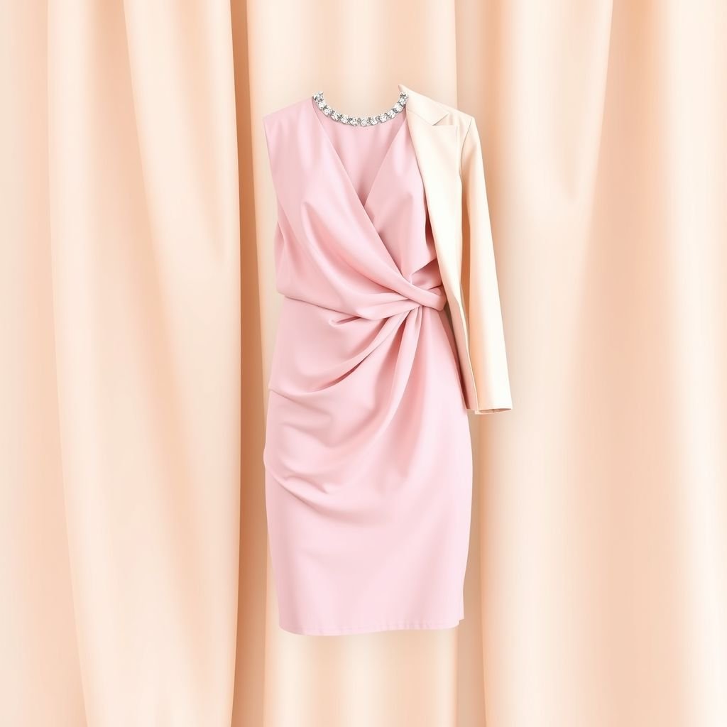 Pink mini dress with diamonds
Envision a chic pink mini dress in a soft, neutral palette. The fabric drapes elegantly, blending pastel tones with beige accents. Delicate diamond embellishments outline the neckline, creating a subtle shimmer. Pair it with nude-toned ankle boots and a cream blazer for an effortlessly sophisticated, modern neutral fashion statement.