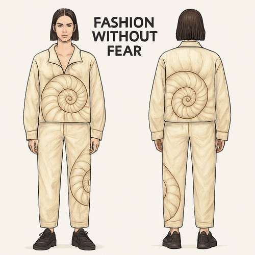 Fashion without fear is my collection and the seashell is my inspiration.
I want a jacket and trousers with the spiral nature of the shell. It should be a mode dress with sleeves and the neckline should be like the opening of the shell