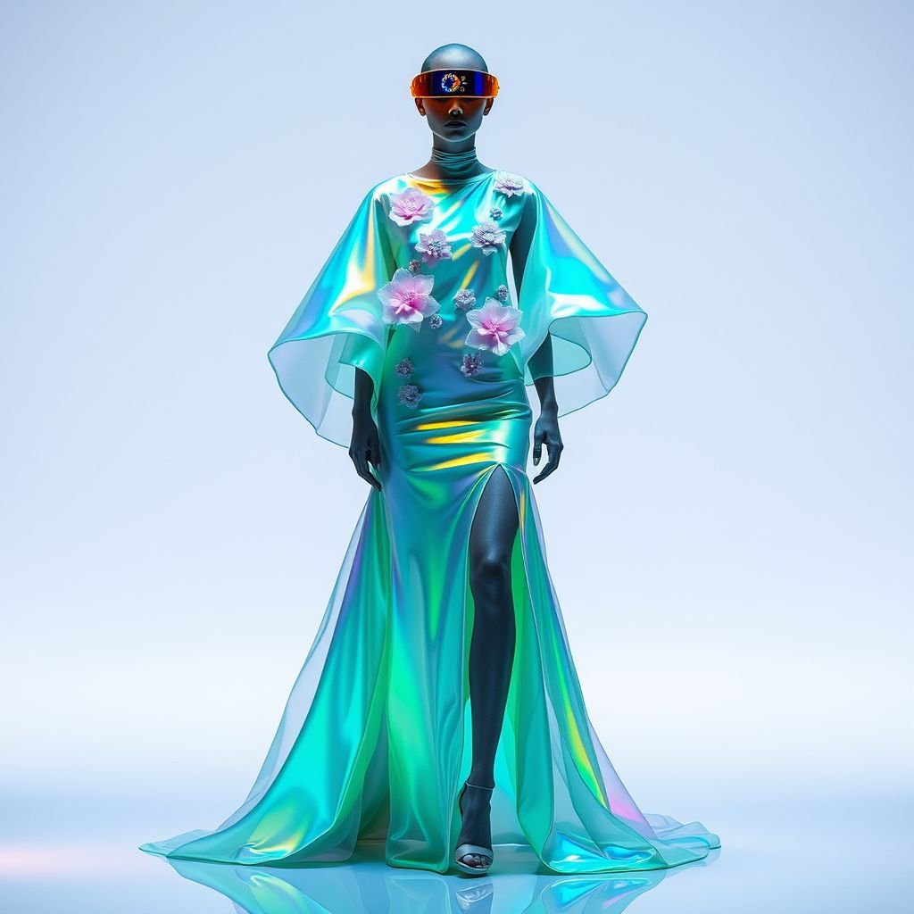 AI Dress App – Try on Clothes
Imagine a bold, avant-garde style where technology meets high fashion. Design a holographic, iridescent gown that morphs colors with movement. The dress features 3D-printed embellishments resembling blooming flowers, paired with smart fabric that adjusts to temperature. Accessorize with LED-embedded heels and a visor that displays digital art, redefining wearable tech.