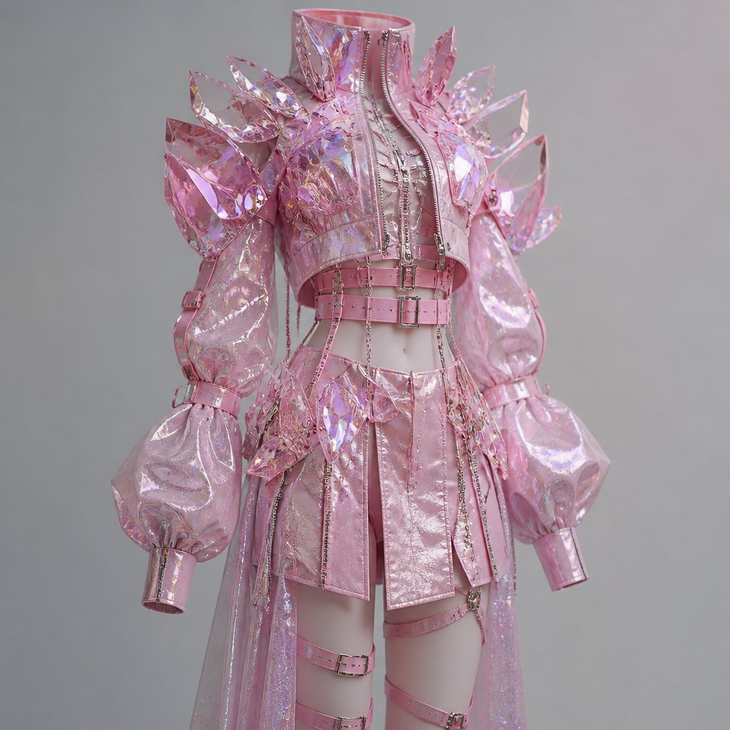 Pink with toons of crystals
photorealistic fashion design, Pink with toons of crystals , cyberpunk style, just the design no text