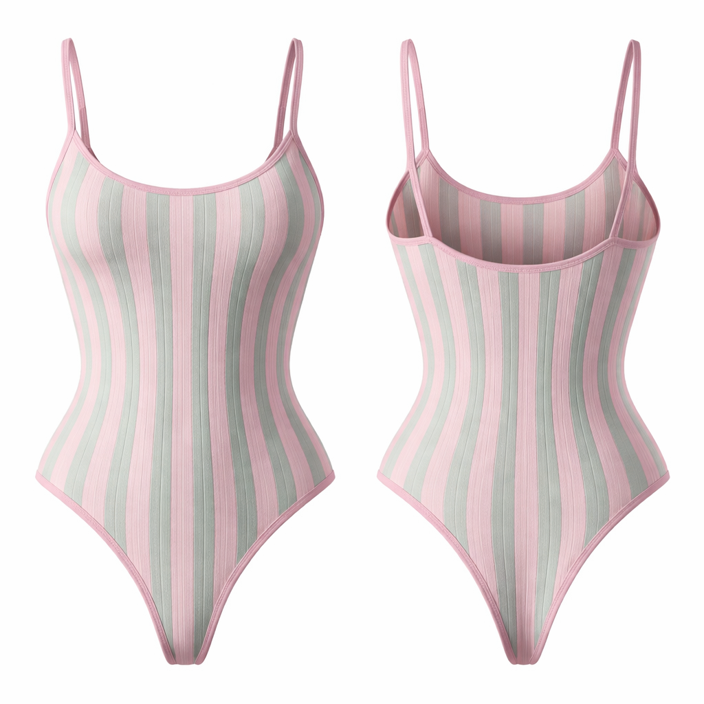 Shape wear no ai model all cotton seamless g string body suit stripes going down pink and green
Shape wear no ai model all cotton seamless g string body suit stripes going down pink and green
, classic style, show front and back