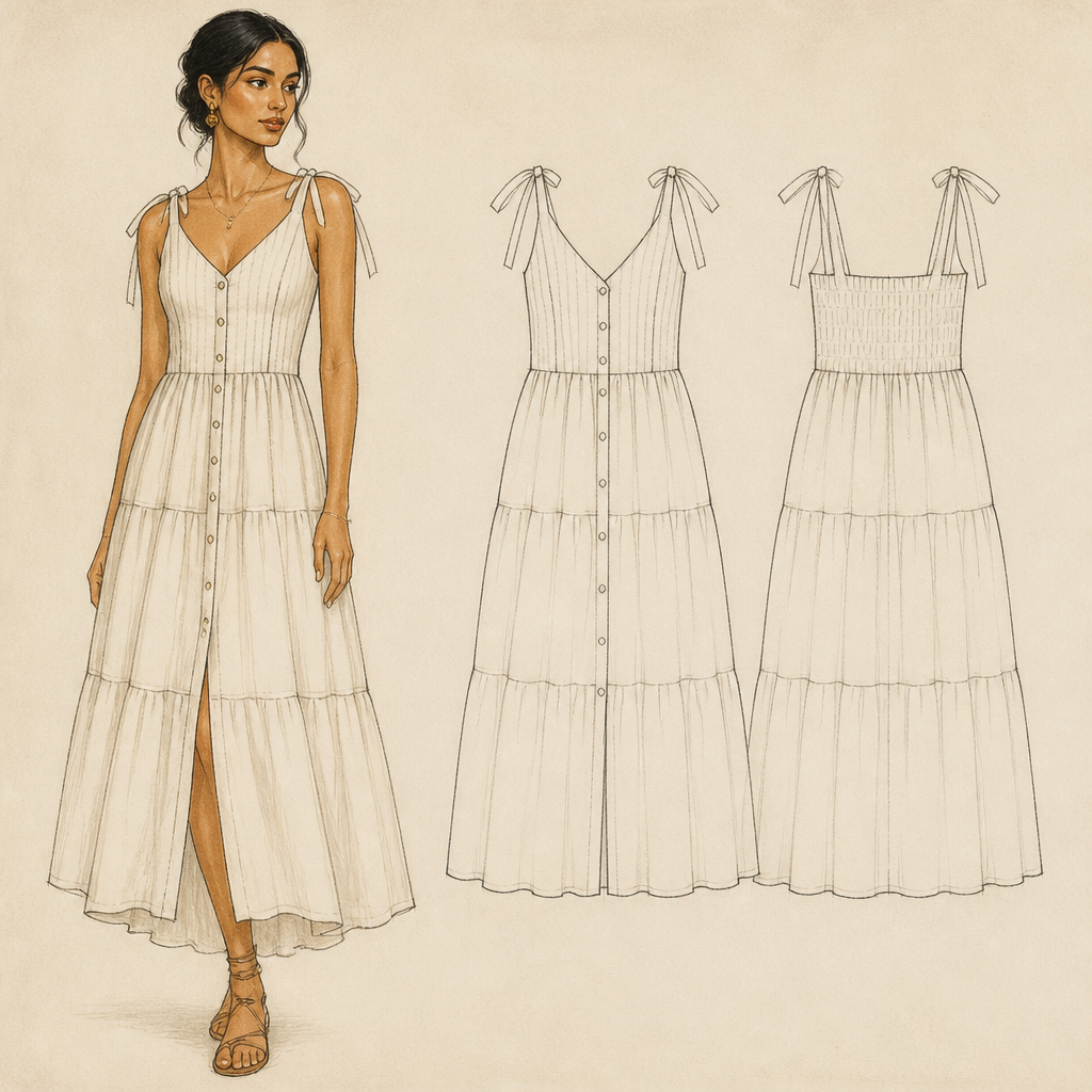 A Female Dress design, suitable for Summer, in Casual style. DG o what I have frew. India fashion aesthetics.
photorealistic fashion design, A Female Dress design, suitable for Summer, in Casual style. DG o what I have frew. India fashion aesthetics., casual style, just the design no text