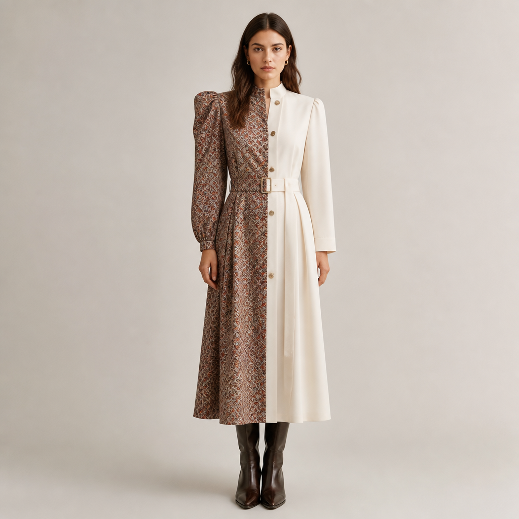 A Female Dress design, suitable for Fall. une blouse pharmacienne
coté gauche thëme année 90 et coté droit moderne et droit. France fashion aesthetics. Present it as professional fashion catalogue photography: the garment is the subject, shown full-length with editorial styling, neutral posing and tasteful, non-suggestive framing.
photorealistic fashion design, A Female Dress design, suitable for Fall. une blouse pharmacienne
coté gauche thëme année 90 et coté droit moderne et droit. France fashion aesthetics. Present it as professional fashion catalogue photography: the garment is the subject, shown full-length with editorial styling, neutral posing and tasteful, non-suggestive framing., just the design no text