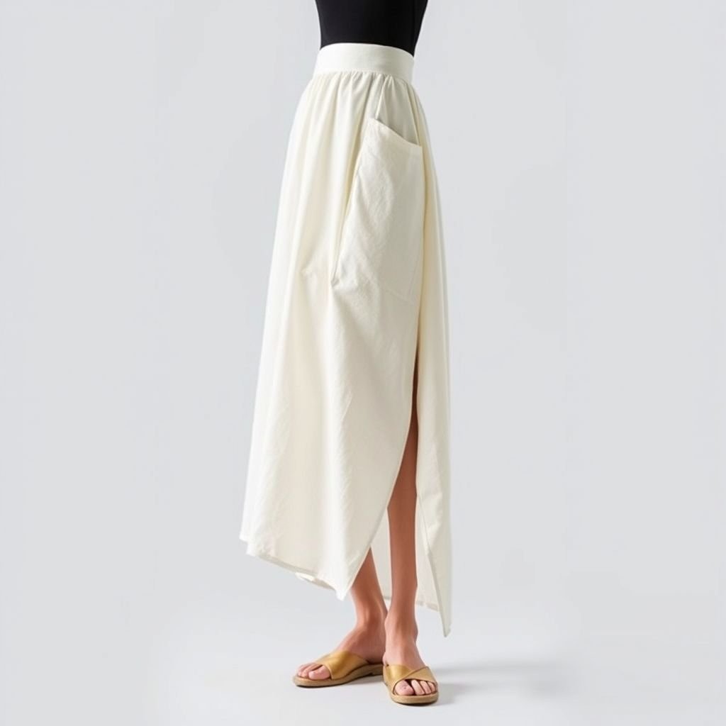 חצאית כותנה גרסה יוונית פשוטה מפשתן
Design a minimalist Greek-inspired cotton skirt, focusing on clean lines and elegant draping. Utilize lightweight linen in a neutral palette, with subtle asymmetrical hems and a high waist. Incorporate hidden pockets for functionality, maintaining simplicity in design. Emphasize effortless sophistication, blending modern aesthetics with classic Grecian elements for a timeless look.