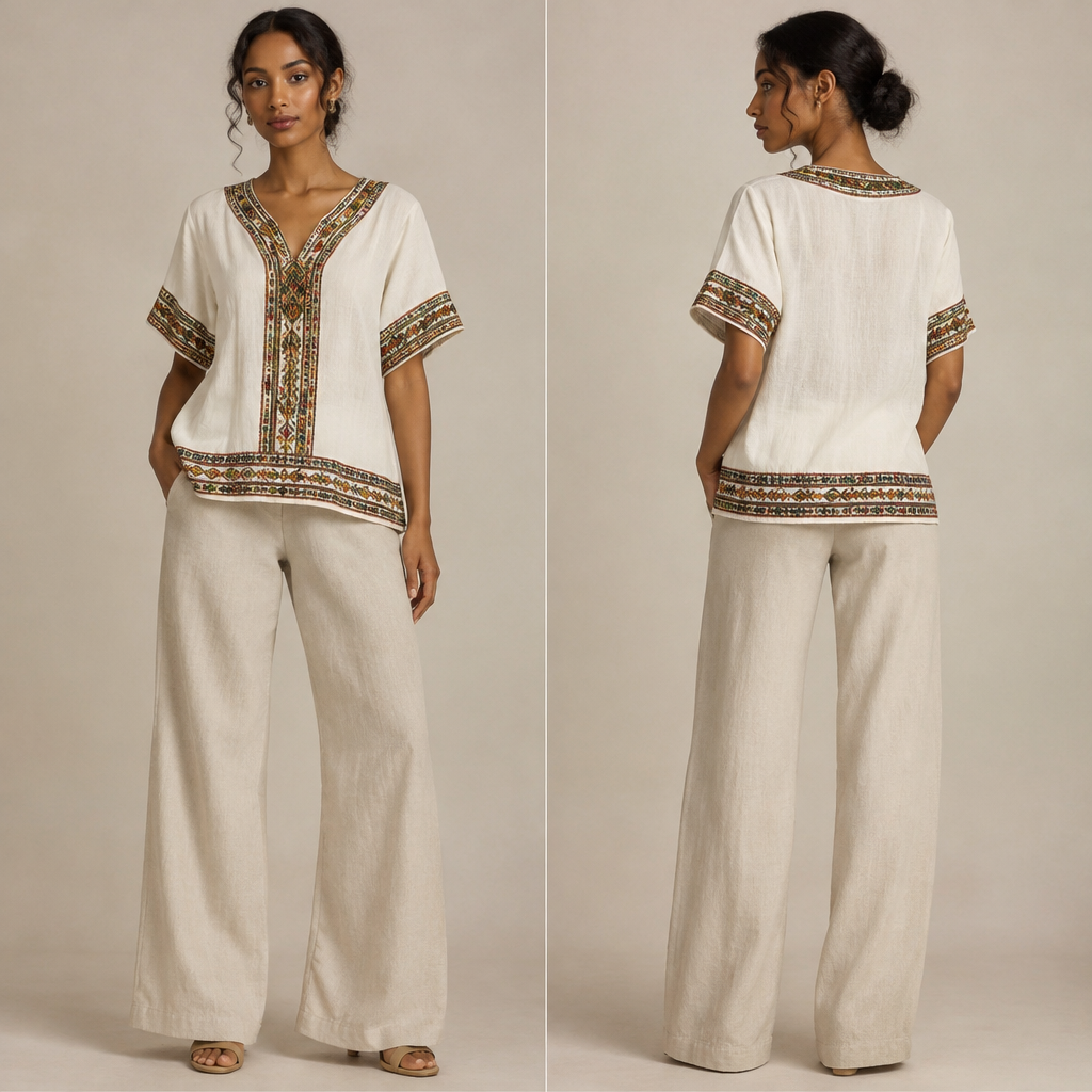 A Top design, in Casual style. Ethiopia fashion aesthetics. Present it as professional fashion catalogue photography: the garment is the subject, shown full-length with editorial styling, neutral posing and tasteful, non-suggestive framing.
photorealistic fashion design, A Top design, in Casual style. Ethiopia fashion aesthetics. Present it as professional fashion catalogue photography: the garment is the subject, shown full-length with editorial styling, neutral posing and tasteful, non-suggestive framing., casual style, just the design no text