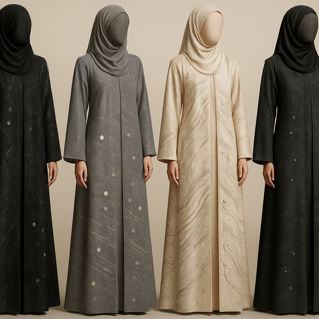 Create a modest two piece abaya, first of its kind, featuring a unique stone design that exudes a classy and sophisticated vibe. I'd like four designs, each showcasing different styles and fabrics. Incorporate high-end, unique chic stone designs to make them truly special. Add little sophisticated stone designs. Make it irresistible!
Create a modest two piece abaya, first of its kind, featuring a unique stone design that exudes a classy and sophisticated vibe. I'd like four designs, each showcasing different styles and fabrics. Incorporate high-end, unique chic stone designs to make them truly special. Add little sophisticated stone designs. Make it irresistible!