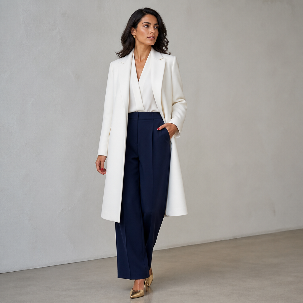 A Female fashion design, in Elegant style. White coat blue trousers gold shoes mediteranien olive skin pink nail vanish. Ireland fashion aesthetics.
photorealistic fashion design, A Female fashion design, in Elegant style. White coat blue trousers gold shoes mediteranien olive skin pink nail vanish. Ireland fashion aesthetics., elegant style, just the design no text