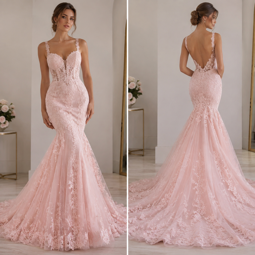 Wedding dress
Very baby pink
Mermaid style
Élégant
photorealistic fashion design, Wedding dress
Very baby pink
Mermaid style
Élégant , lace style, just the design no text, show front and back