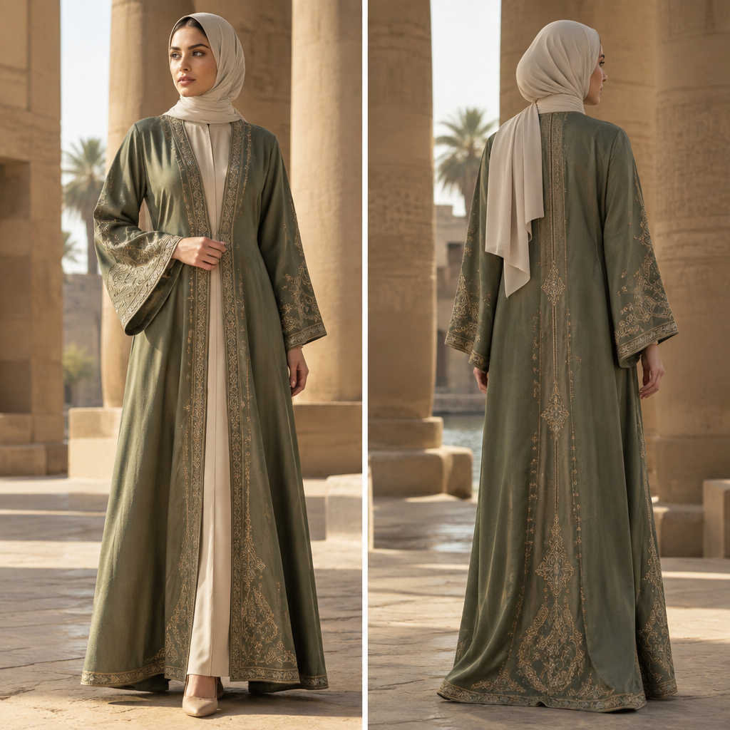 صمم زؤو بظبط. Egypt fashion aesthetics. Design with modest coverage. Present it as professional fashion catalogue photography: the garment is the subject, shown full-length with editorial styling, neutral posing and tasteful, non-suggestive framing.
photorealistic fashion design, صمم زؤو بظبط. Egypt fashion aesthetics. Design with modest coverage. Present it as professional fashion catalogue photography: the garment is the subject, shown full-length with editorial styling, neutral posing and tasteful, non-suggestive framing., just the design no text