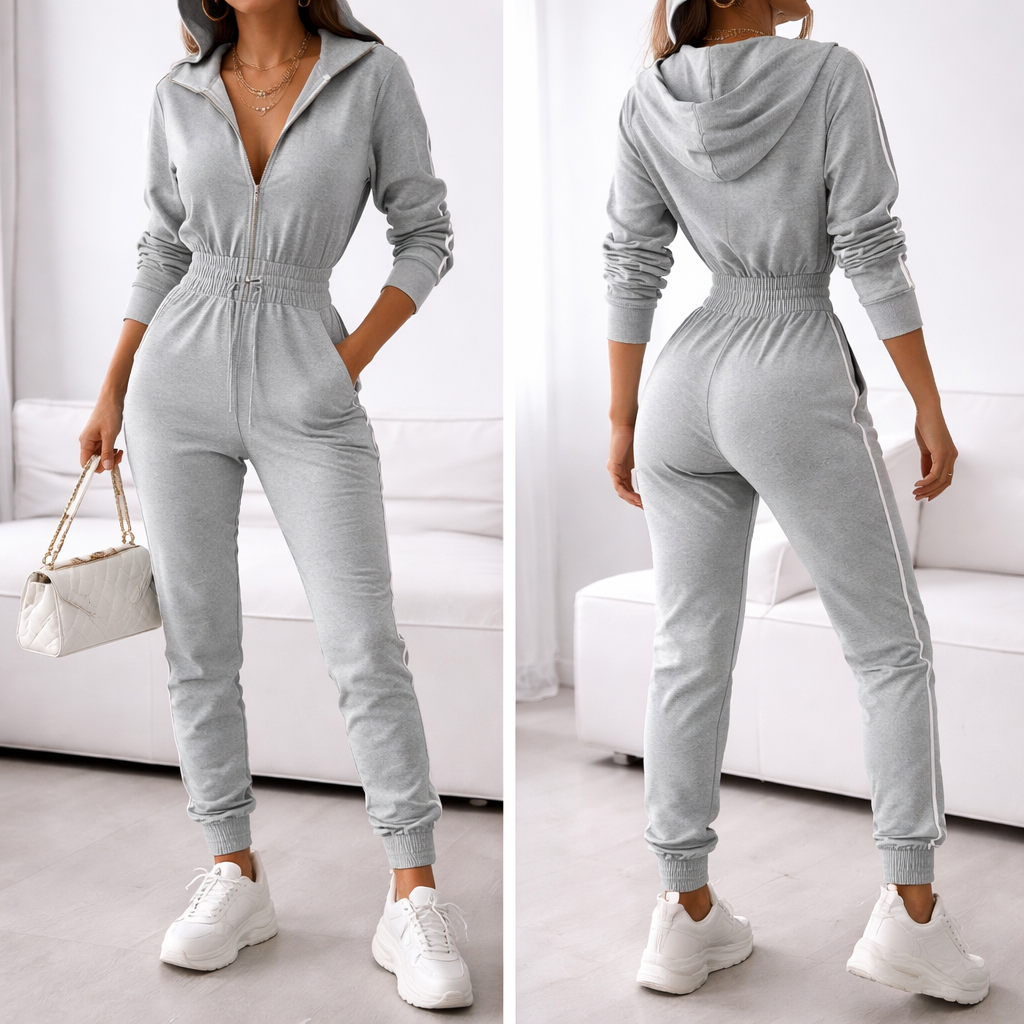 I want a jumsuit lougwear altheisure chic
I want a jumsuit lougwear altheisure chic, athleisure style, show front and back