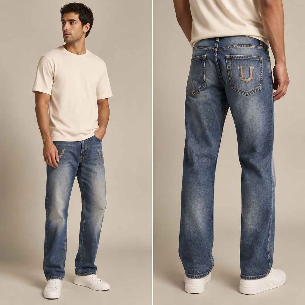 A Male Pants design, in Elegant style. بنطلون جينز عليه تطريز حرف اليو. Egypt fashion aesthetics. Present it as professional fashion catalogue photography: the garment is the subject, shown full-length with editorial styling, neutral posing and tasteful, non-suggestive framing.
photorealistic fashion design, A Male Pants design, in Elegant style. بنطلون جينز عليه تطريز حرف اليو. Egypt fashion aesthetics. Present it as professional fashion catalogue photography: the garment is the subject, shown full-length with editorial styling, neutral posing and tasteful, non-suggestive framing., elegant style, just the design no text