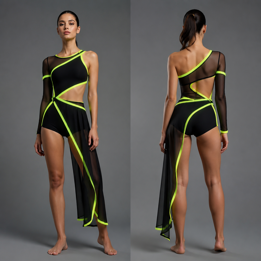 I want a outfit for dance but contemporary
photorealistic fashion design, I want a outfit for dance but contemporary , neon style, just the design no text, show front and back