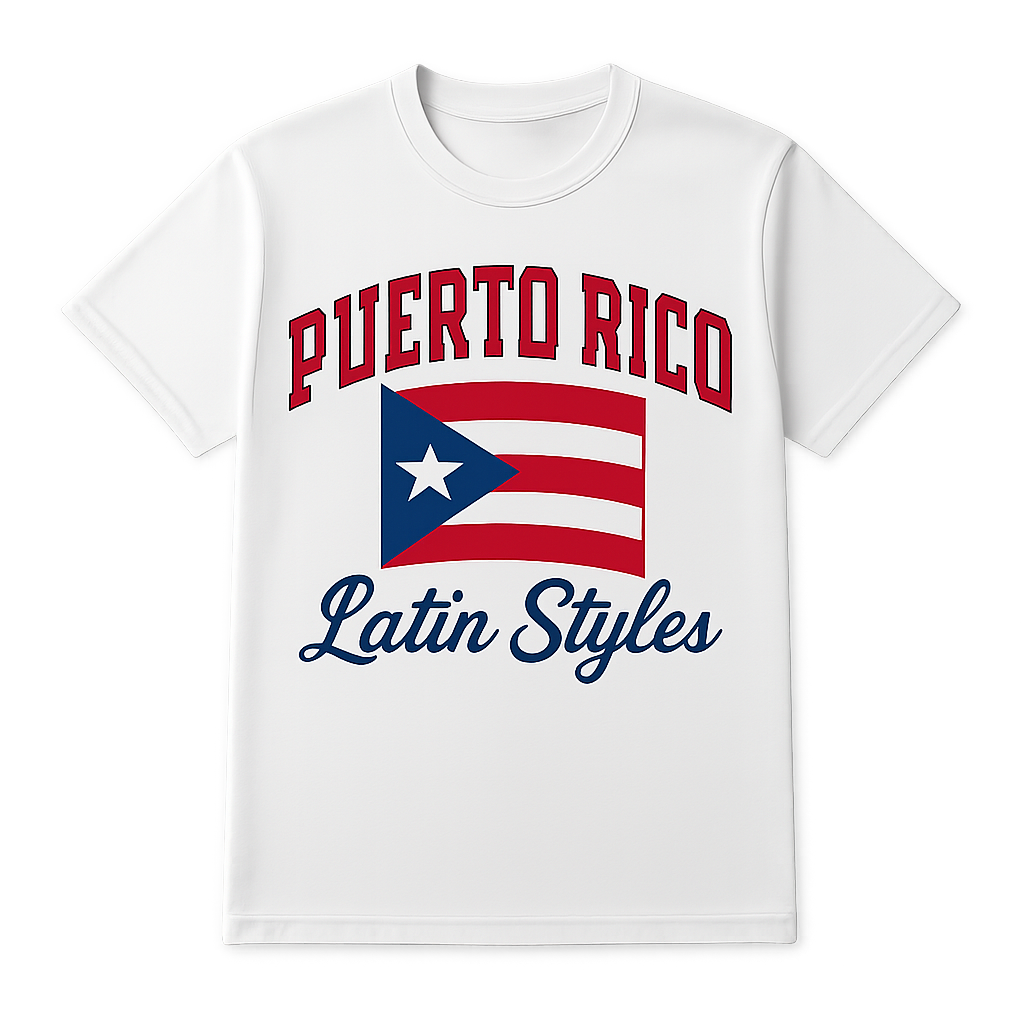 A shirt with Puerto Rico with the saying Latin styles as a logo
A shirt with Puerto Rico with the saying Latin styles as a logo