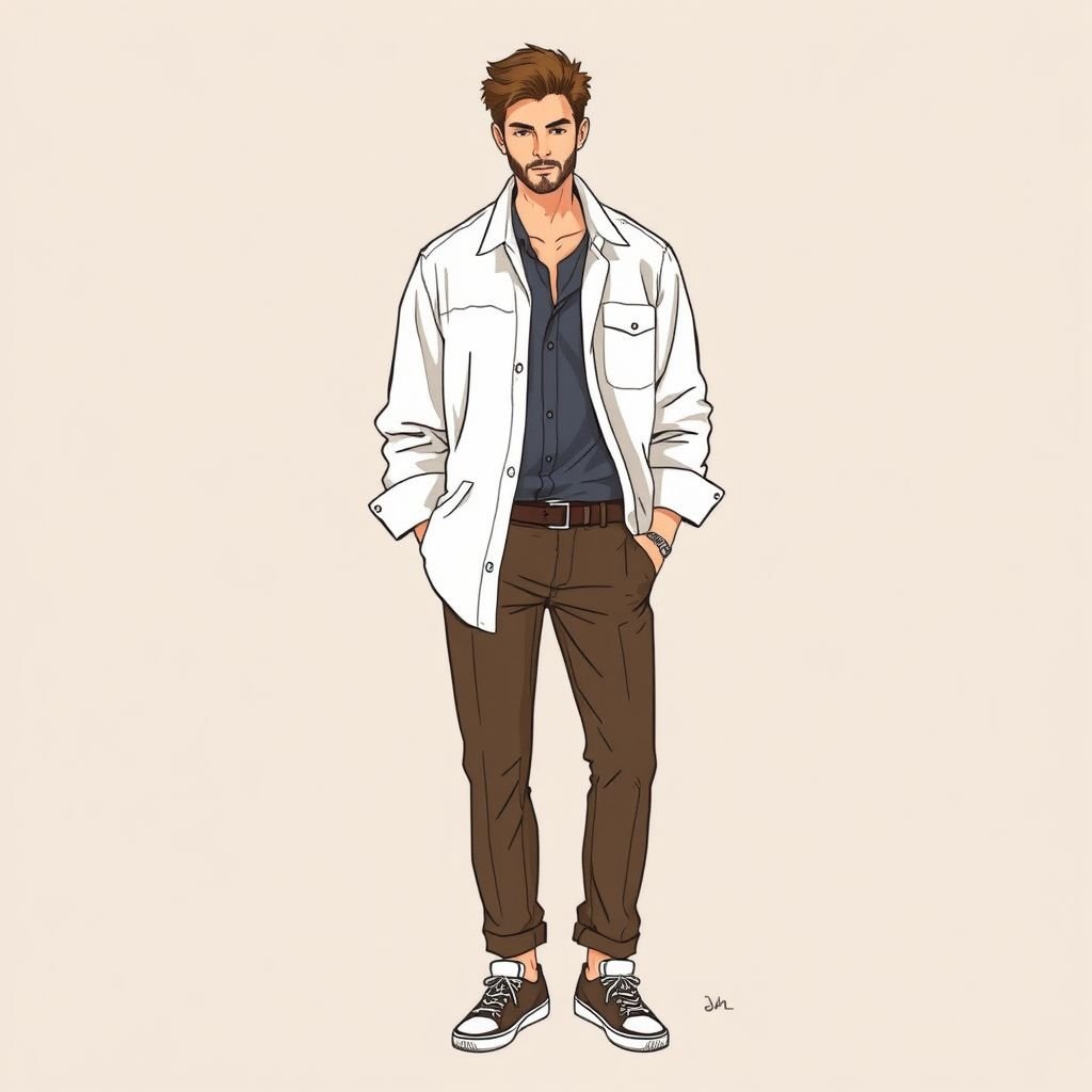 I need an illustration of how to style a male shirts. I collect it from my brother. It’s almost like a cotton. It has a bit of like a cotton material to look like a sweater with nice sweater about the bottom of shirt.
Create an illustration of a stylish male shirt, blending soft cotton and knit textures. The design features a classic collar and relaxed fit, with a cozy, chunky sweater-inspired hem. Accentuate the sleeves with rolled cuffs and incorporate earthy tones. Showcase layering ideas with a jacket, contrasting chinos, and casual sneakers.