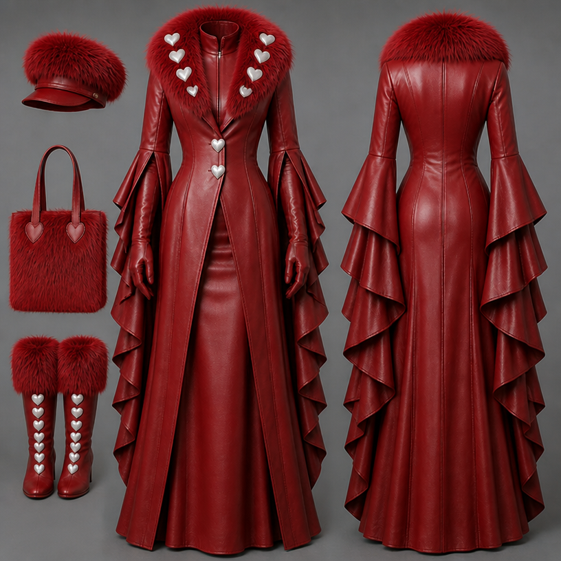 Make the gold hearts white and remove the gloves off the floor
edit the attached fashion design with these instructions: Make the gold hearts white and remove the gloves off the floor. keep it photorealistic, just the design no text