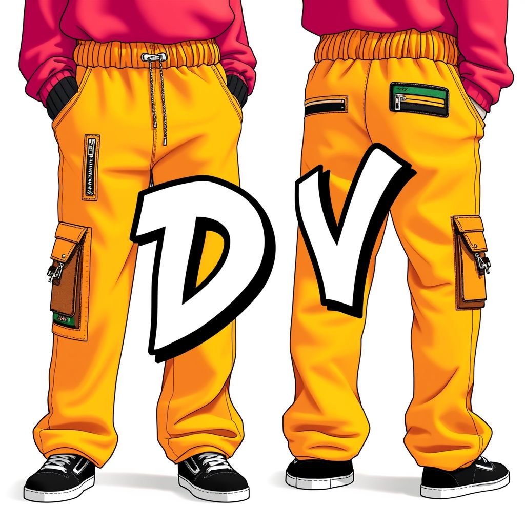 Men sweats, with pockets, that say “DV” on it
Design a pair of men’s Y2K-inspired sweats featuring a bold, oversized fit, made from soft, vibrant colored cotton. Incorporate deep pockets adorned with shiny silver zippers and playful patches. The letters "DV" should be emblazoned in a retro, graffiti-style font, capturing the nostalgic spirit of early 2000s streetwear culture.
