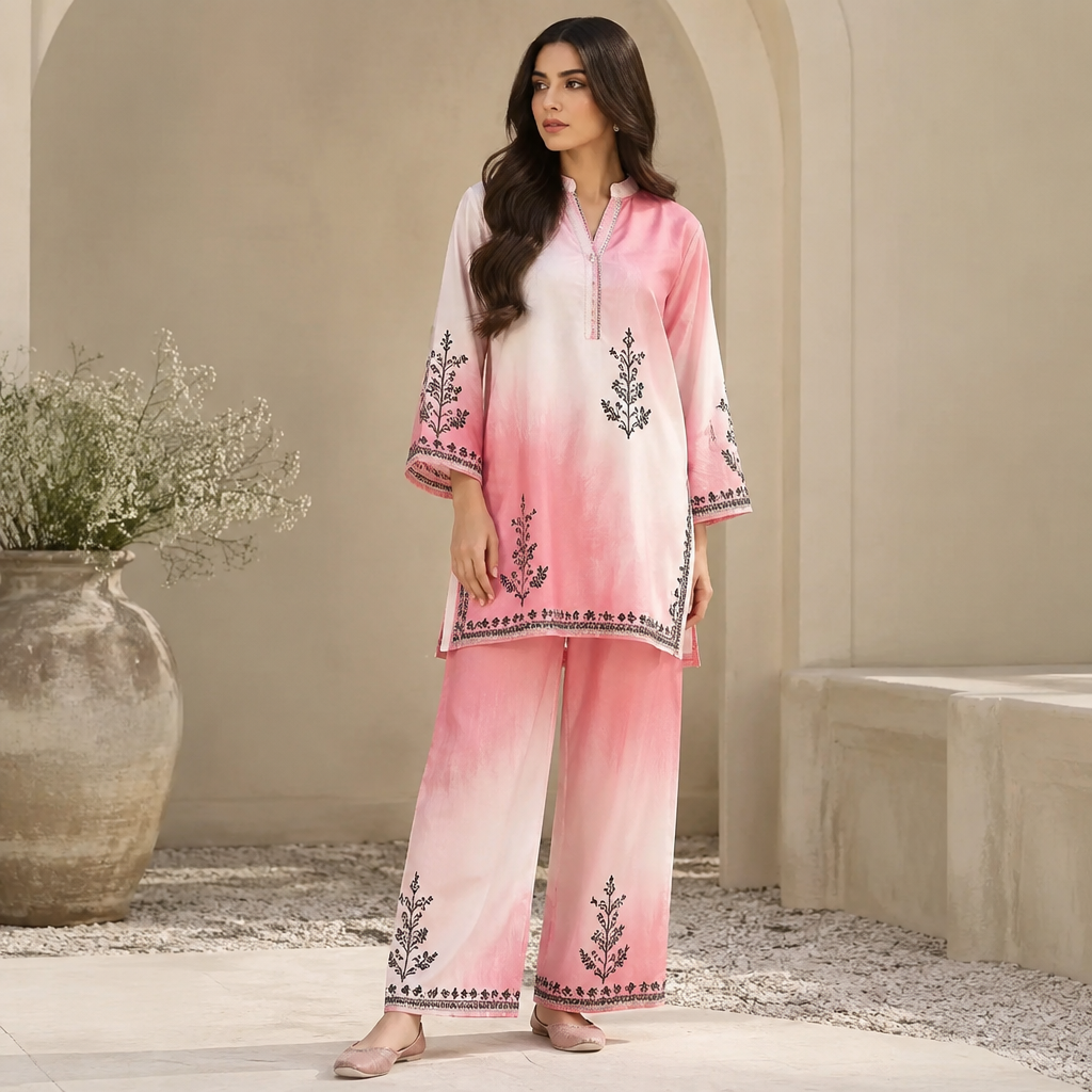 A Female fashion design. I want to make a shirt with pink and white shaded mixing and same trouserwith some simple black endridery. Pakistan fashion aesthetics. Present it as professional fashion catalogue photography: the garment is the subject, shown full-length with editorial styling, neutral posing and tasteful, non-suggestive framing.
photorealistic fashion design, A Female fashion design. I want to make a shirt with pink and white shaded mixing and same trouserwith some simple black endridery. Pakistan fashion aesthetics. Present it as professional fashion catalogue photography: the garment is the subject, shown full-length with editorial styling, neutral posing and tasteful, non-suggestive framing., just the design no text