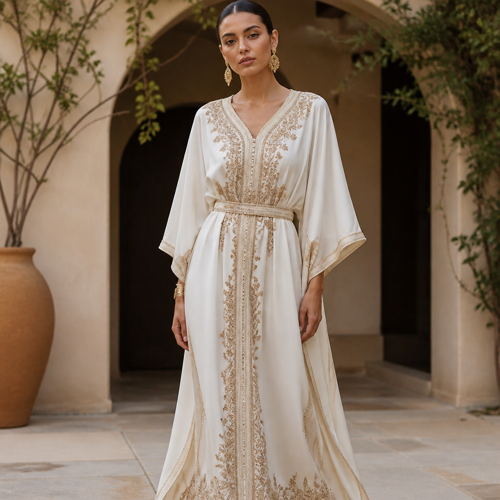 A Female Dress design, suitable for Summer, in Elegant style. Morocco fashion aesthetics.
photorealistic fashion design, A Female Dress design, suitable for Summer, in Elegant style. Morocco fashion aesthetics., elegant style, just the design no text