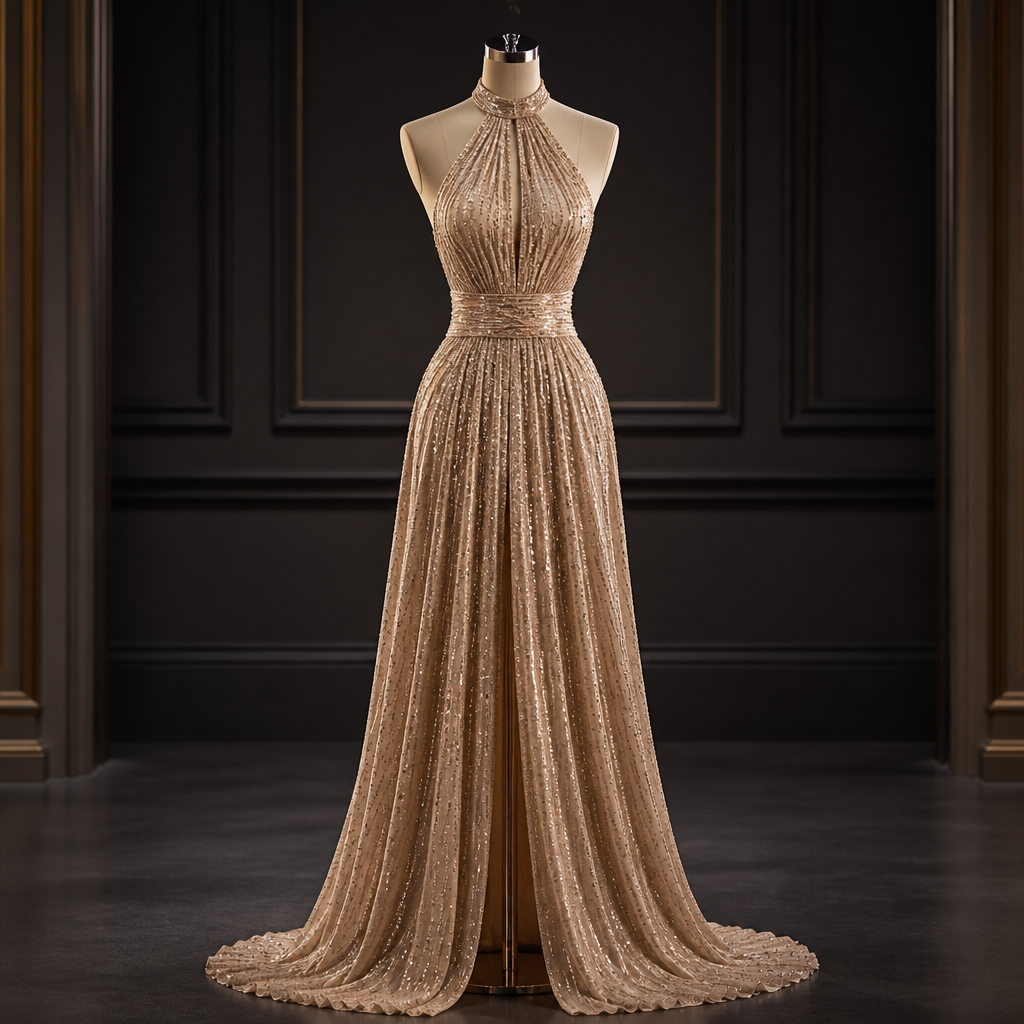 An elegant halter-neck evening gown featuring a sophisticated neckline that wraps gracefully around the neck while showcasing an open back. The shimmering fabric is adorned with subtle glitter or crystal accents that create a radiant effect under evening lighting. The fitted waist enhances the silhouette, while the skirt flows effortlessly, offering both glamour and timeless sophistication.
Features:
Halter neckline
Open-back design
Shimmering embellished fabric
Defined waistline
Flowing skirt
Elegant and contemporary look
photorealistic fashion design, An elegant halter-neck evening gown featuring a sophisticated neckline that wraps gracefully around the neck while showcasing an open back. The shimmering fabric is adorned with subtle glitter or crystal accents that create a radiant effect under evening lighting. The fitted waist enhances the silhouette, while the skirt flows effortlessly, offering both glamour and timeless sophistication.
Features:
Halter neckline
Open-back design
Shimmering embellished fabric
Defined waistline
Flowing skirt
Elegant and contemporary look, just the design no text