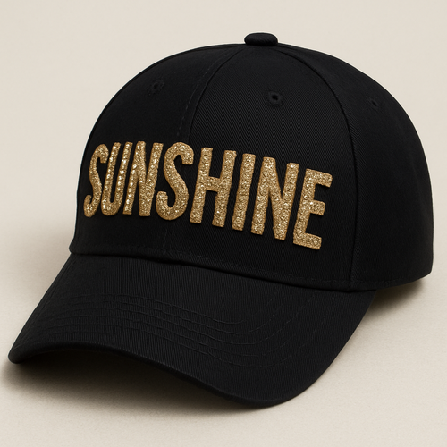 Make this hat have raised glittery embroidery on the text 