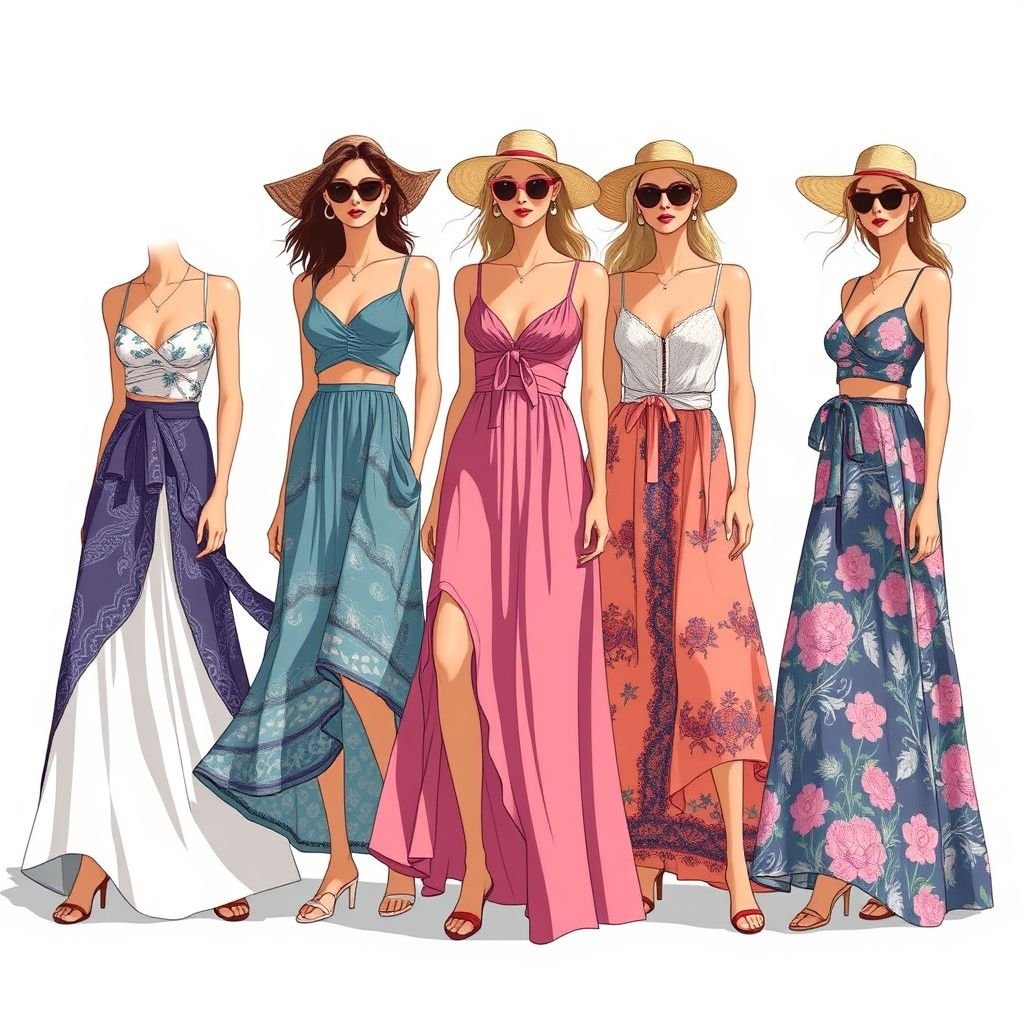 Maxi skirts tight and loose women minimal pencil more classic skirts like Greek
Design a resort collection featuring a blend of tight and loose maxi skirts, embracing the essence of vacation elegance. Incorporate Greek-inspired classic cuts with flowing fabrics and intricate draping. Emphasize vibrant coastal colors, lightweight materials, and playful patterns, ensuring each piece embodies effortless sophistication perfect for sun-soaked seaside getaways.